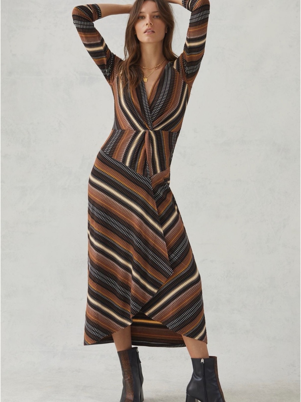 NWT Maeve Brown & Black Striped Maxi Dress size S